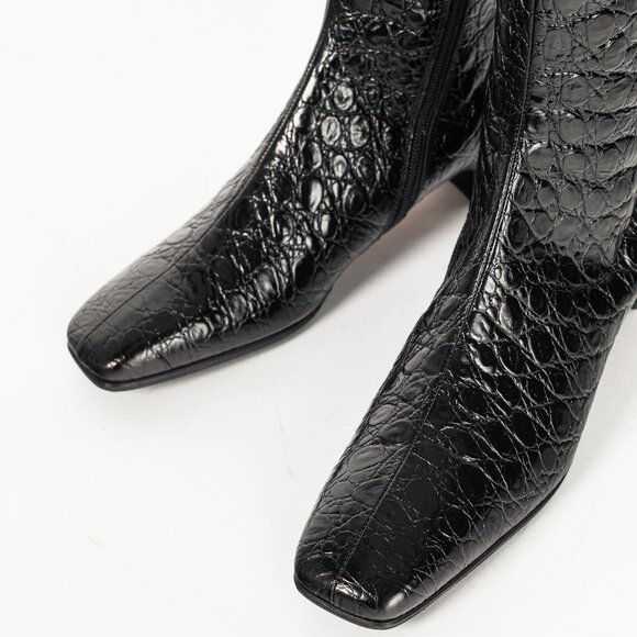 BY FAR Edie Black Circular Croco-Embossed Leather Knee-High Boots - Picture 7 of 11